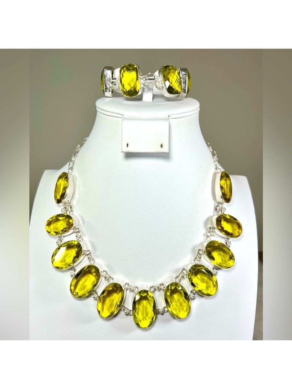 Yellow Topaz 925 Synthetic Gemstone Necklace & Bracelet
